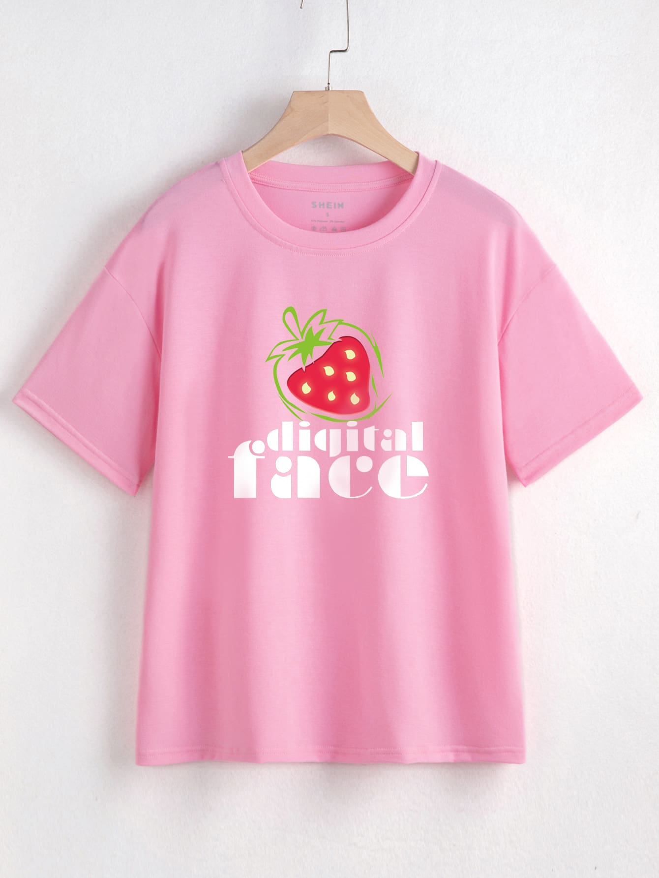 Áo thun nữ Lá thư Rau quả Giải trí - Hồng - Xem 1