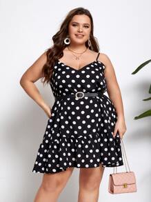 SHEIN VCAY Cami Kleid mit Punkten Muster, Rüschen, ohne Gürtel