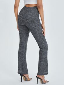 SHEIN PETITE 羅紋針織喇叭褲 - 深灰色 - 查看 2