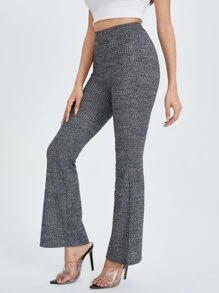 SHEIN PETITE 羅紋針織喇叭褲 - 深灰色 - 查看 3