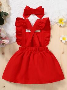 Diadema con vestido de tiras ribete fruncido - Rojo - Ver 2