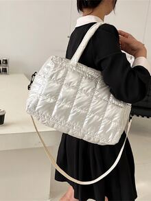 Túi Xách tay Nữ màu trơn Có thể điều chỉnh được Đôi tay cầm - trắng - Xem 6