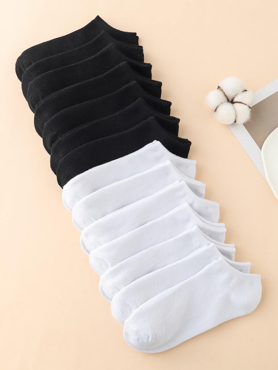 14pairs Solid Ankle Socks - Black and White - View 1