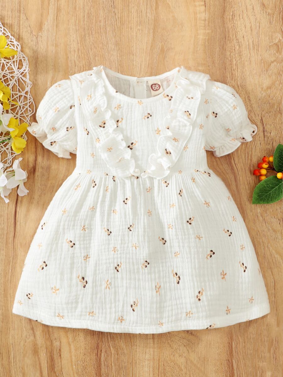 嬰兒小碎花泡泡袖荷葉邊洋裝