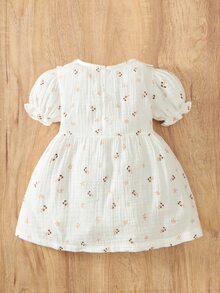 嬰兒小碎花泡泡袖荷葉邊洋裝