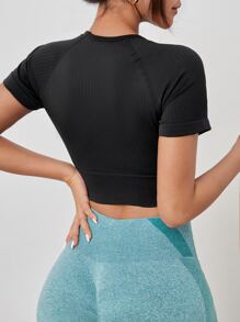 Yoga Basic Áo Tees & Tanks  Thể thao Nữ màu trơn - màu đen - Xem 2