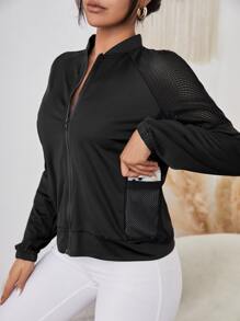 透氣柔軟漁網拼接插肩袖運動夾克