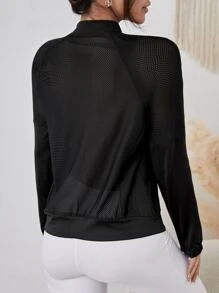 透氣柔軟漁網拼接插肩袖運動夾克