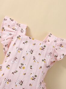 嬰兒印花荷葉邊連身背心 - 淺粉色 - 查看 5