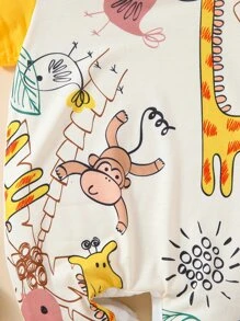 Baby Cartoon Animal Print Romper - Multicolor - View 3