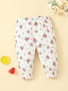 嬰兒印花彈性腰帶長褲 - 米色 - 查看 1