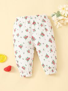 嬰兒印花彈性腰帶長褲 - 米色 - 查看 2