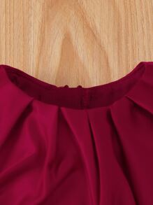 嬰兒褶皺細節網紗邊連衣裙 - 酒紅色 - 查看 3