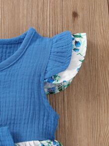 Schattig Bloemen Baby-jurk Knoop Rimpeling Strik Vooraan
