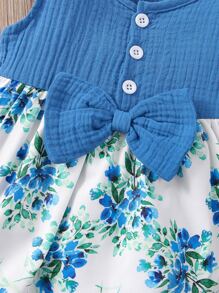 Schattig Bloemen Baby-jurk Knoop Rimpeling Strik Vooraan