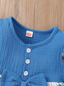 Schattig Bloemen Baby-jurk Knoop Rimpeling Strik Vooraan
