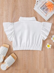 Toddler Girls Letter Graphic Ruffle Trim Bow Front Blouse - White - View 2