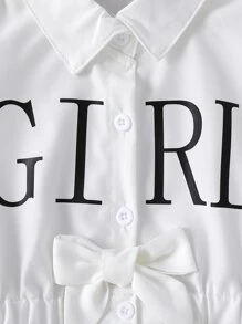 Toddler Girls Letter Graphic Ruffle Trim Bow Front Blouse - White - View 3