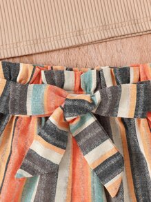 Fille Top sans manches & à rayures Short ceinturé