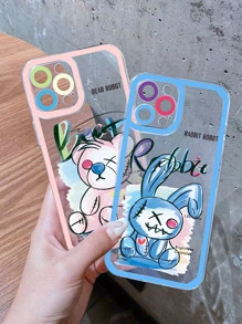 2入組卡通熊和兔子圖案透明手機殼相容於 iPhone15/15Plus/15Pro/15Promax - 彩色 - 查看 1