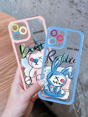 2 ชิ้นการ์ตูนหมีและกระต่ายแบบใสเคสโทรศัพท์เข้ากันได้กับ iPhone15/15Plus/15Pro/15Promax