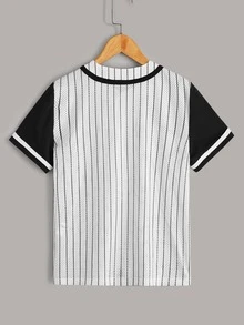 SHEIN 男孩細條紋字母補丁細節襯衫 - 白色 - 查看 2