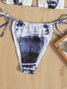 扎染吊带三角比基尼套装，适合夏日海滩度假 - 藍白色 - 查看 6