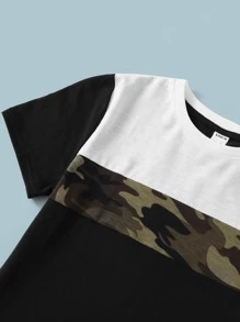 SHEIN Niños Pantalones deportivos con camiseta con estampado de camuflaje de color combinado - Negro - Ver 4