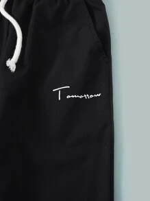 SHEIN Tween男孩磚塊條紋及字母圖案t恤和帶抽繩的運動褲 - 彩色 - 查看 3