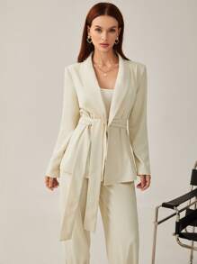 BizChic 素色青果領腰帶西裝外套工作服