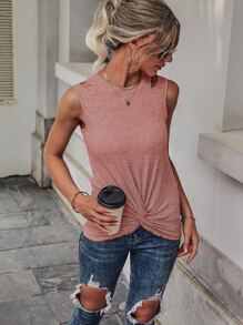 Cut Out Twist Hem Tank Top - Dusty Pink - View 3