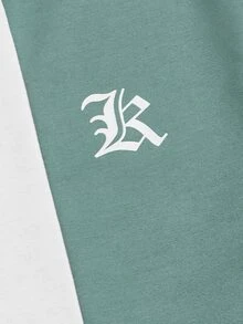 Manfinity Bộ hai mảnh Nam Dây kéo Túi Khối Màu Lá thư Giải trí - Màu xanh Bạc hà - Xem 4