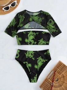 3 gói Bikini cạp cao in hình rồng & áo che chắn - Nhiều màu - Xem 7