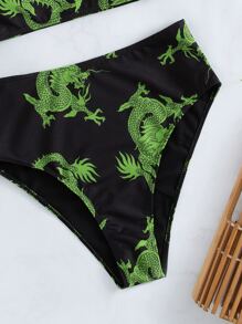 3 gói Bikini cạp cao in hình rồng & áo che chắn - Nhiều màu - Xem 4