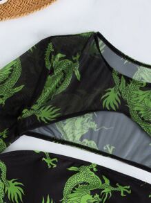 3 gói Bikini cạp cao in hình rồng & áo che chắn - Nhiều màu - Xem 6