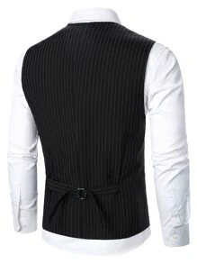 Manfinity Mode Men 1pc Vertical Striped Waistcoat - Black - View 2