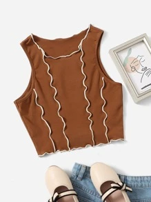 SHEIN Tank Tops & Camis Bé Gái Xù nhỏ màu trơn Giải trí - màu nâu - Xem 1