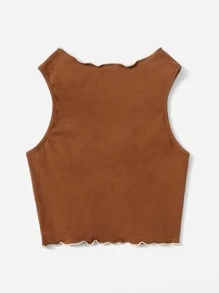 SHEIN Tank Tops & Camis Bé Gái Xù nhỏ màu trơn Giải trí - màu nâu - Xem 2