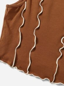 SHEIN Tank Tops & Camis Bé Gái Xù nhỏ màu trơn Giải trí - màu nâu - Xem 4