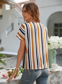 Colourful Striped Dolman Sleeve Blouse - Multicolor - View 2
