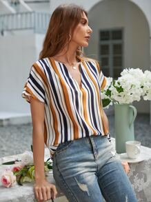 Colourful Striped Dolman Sleeve Blouse - Multicolor - View 4