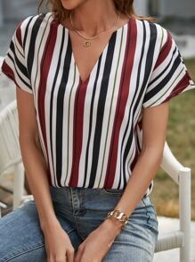 Colourful Striped Dolman Sleeve Blouse - Multicolor - View 1