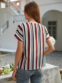 Colourful Striped Dolman Sleeve Blouse - Multicolor - View 2