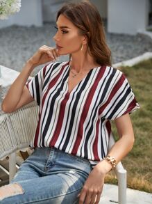 Colourful Striped Dolman Sleeve Blouse - Multicolor - View 3