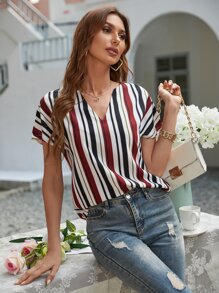 Colourful Striped Dolman Sleeve Blouse - Multicolor - View 7