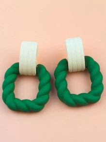 雙色樹脂耳環 - 綠色 - 查看 1