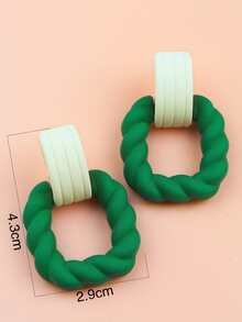 雙色樹脂耳環 - 綠色 - 查看 3