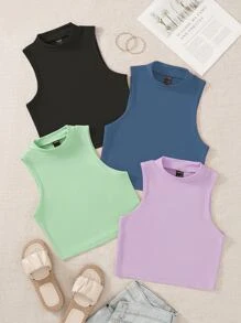 SHEIN Unity 4入組素色背心上衣 - 彩色 - 查看 1