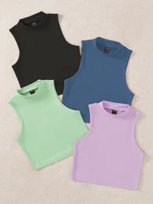 SHEIN Unity 4入組素色背心上衣 - 彩色 - 查看 3