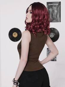 ROMWE PUNK Rhinestone Heart Wing Print Tank Top - Chocolate Brown - View 2